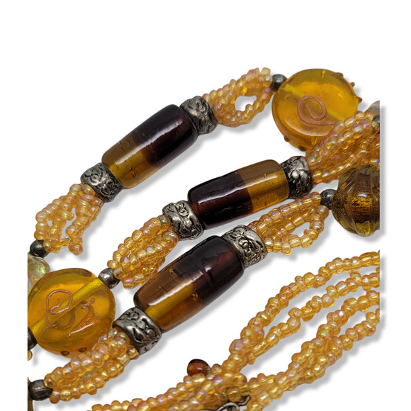 Vintage Blown Glass Beads, Brown, Amber, Gold, Multi-shapes strand 36" - Picture 2 of 9